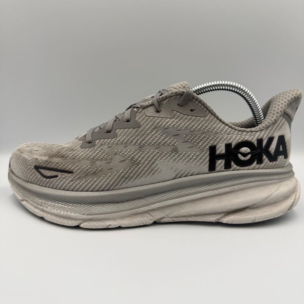 Hoka One One Clifton 9 Men's Size 9.5 Grey White Running Shoes Athletic Sneakers - Picture 3 of 10